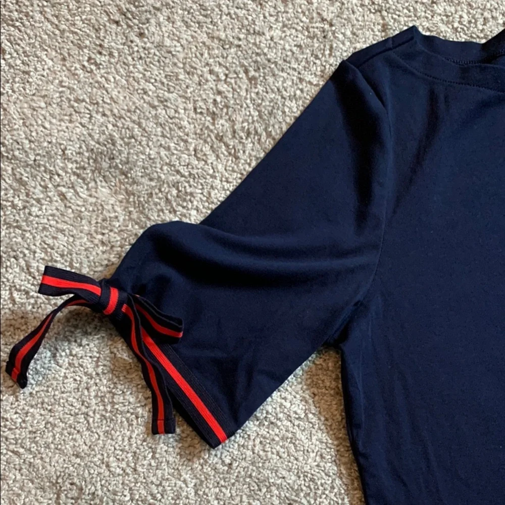 Lauren Ralph Lauren Navy Blouse with Red Sleeve Ties Prep Preppy Patriotic XL - Picture 2 of 8